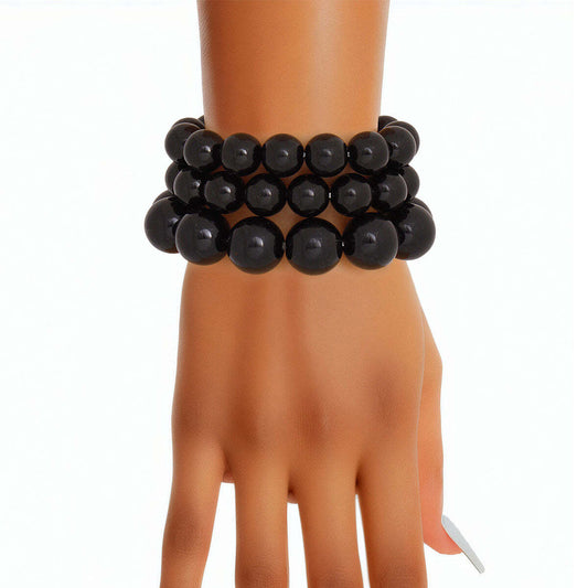 Bracelet Black Beaded 3 Pcs Set for Women - Luminous Bear Shop