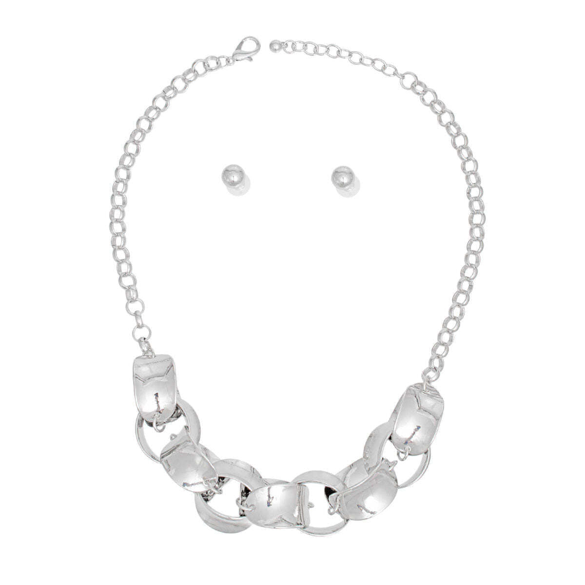 Chain Necklace Silver Round Curved Set for Women - Luminous Bear Shop