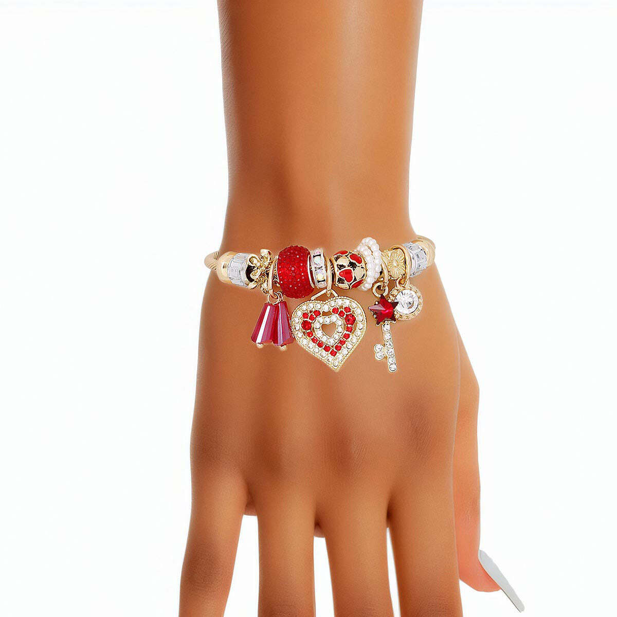 Cable Bangle Red Heart Gold Bracelet for Women - Luminous Bear Shop