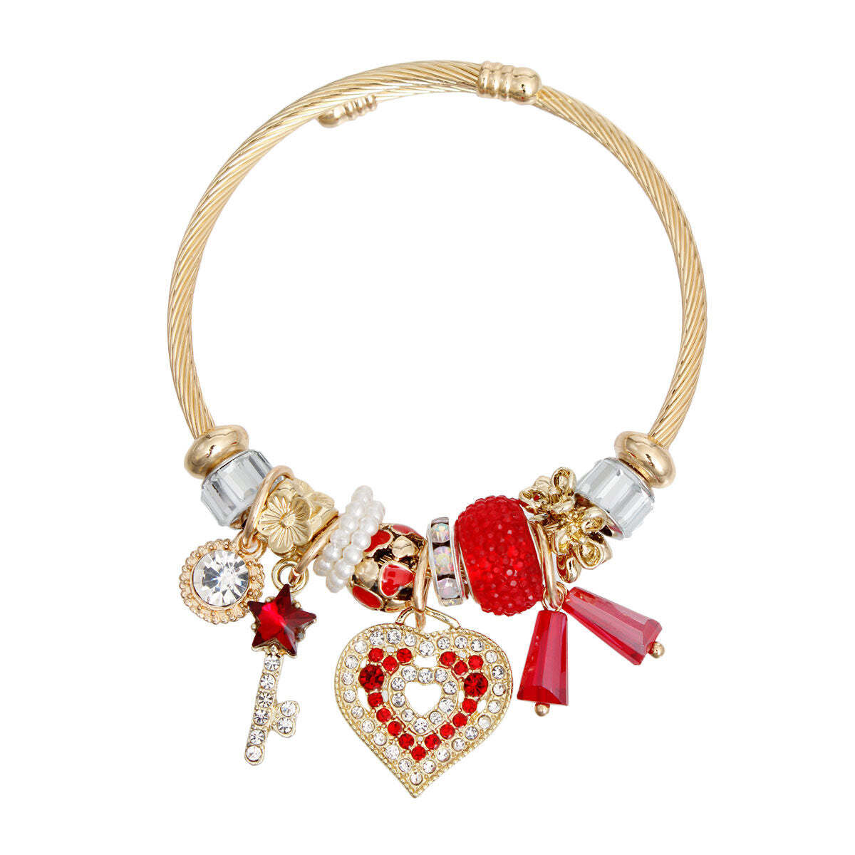 Cable Bangle Red Heart Gold Bracelet for Women - Luminous Bear Shop