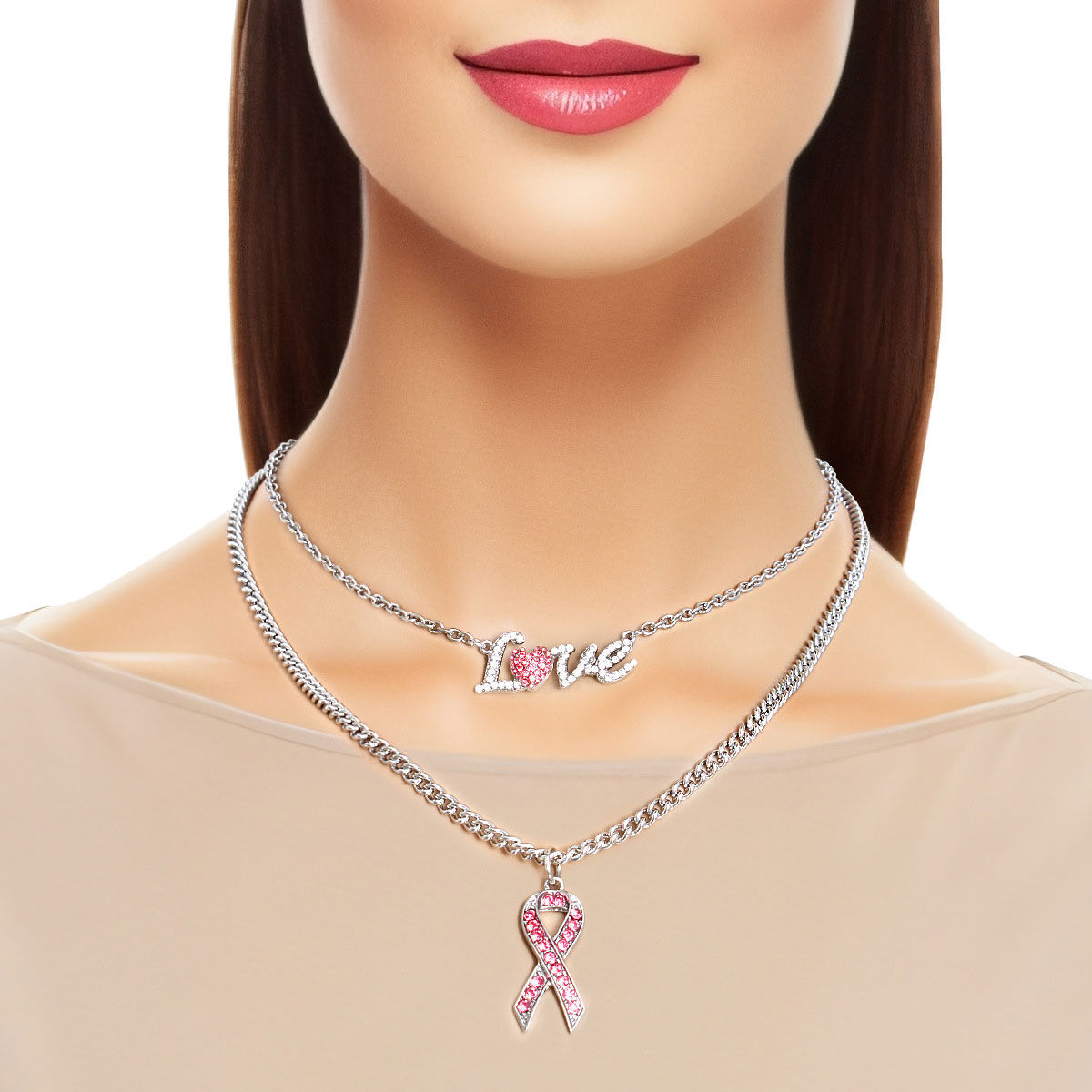 Silver Love Pink Ribbon Chain - Luminous Bear Shop