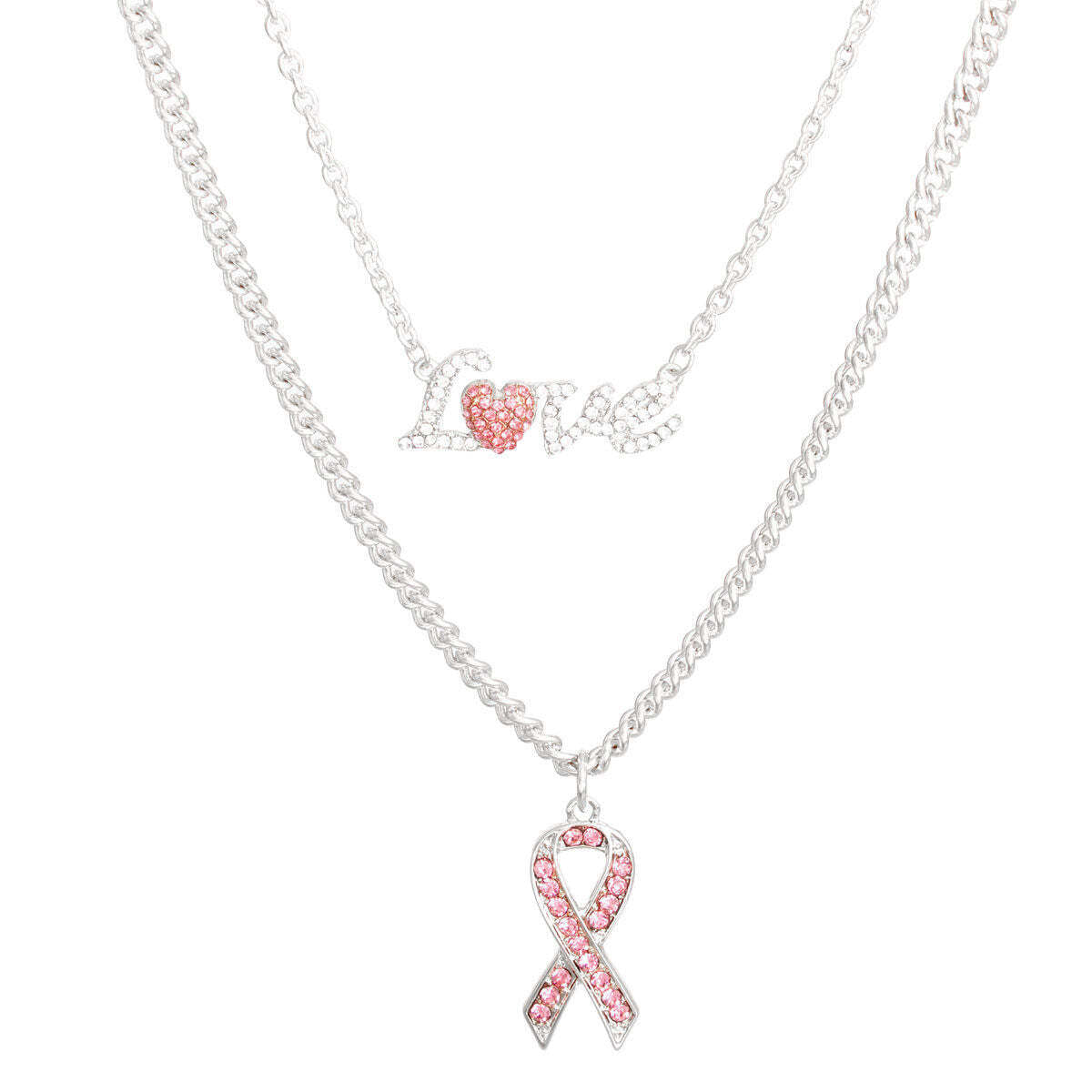 Silver Love Pink Ribbon Chain - Luminous Bear Shop