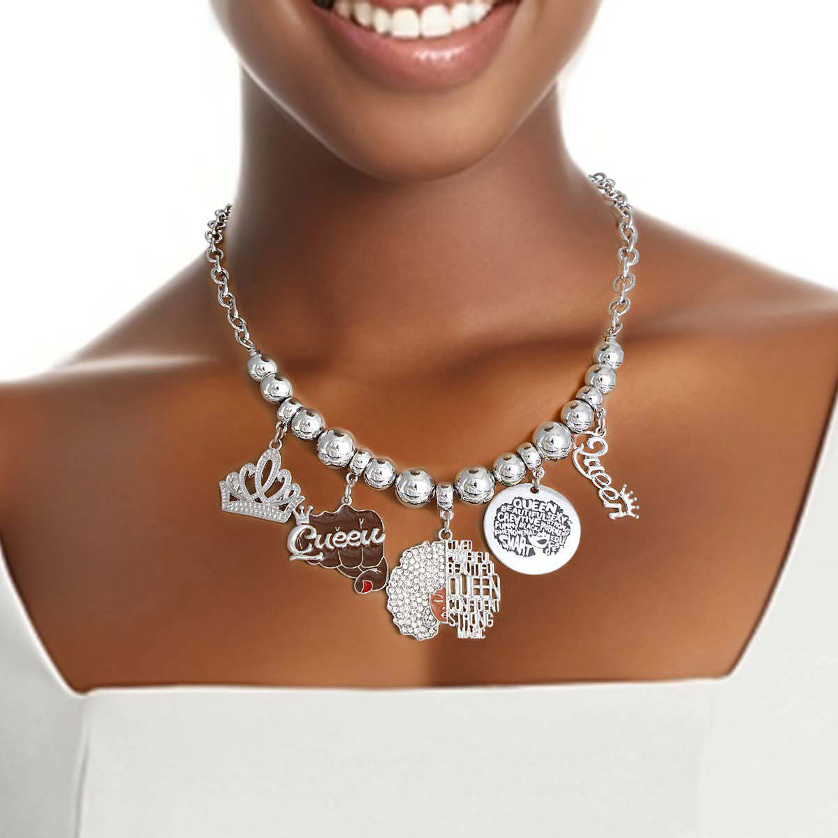 Silver Queen Afro Charm Chain - Luminous Bear Shop
