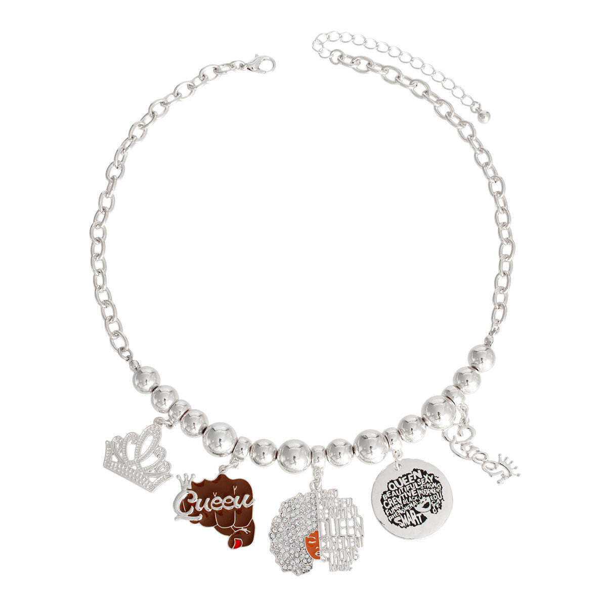Silver Queen Afro Charm Chain - Luminous Bear Shop