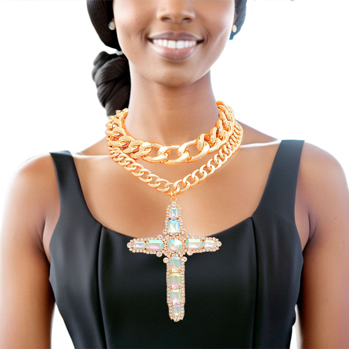 Chunky Aurora Borealis Jumbo Cross Necklace - Luminous Bear Shop