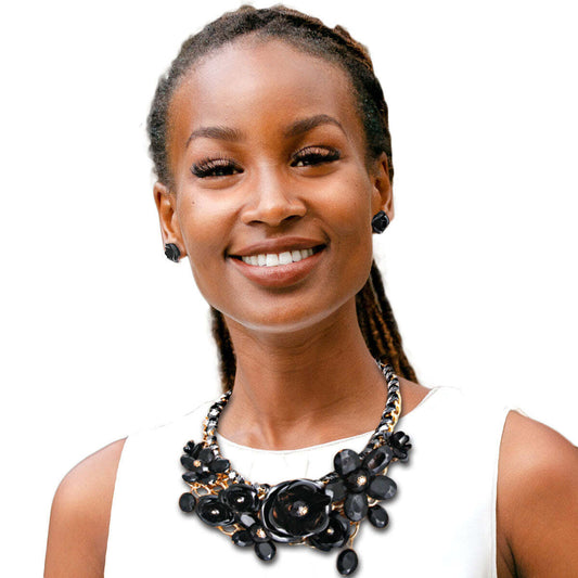 Black Rose Chunky Collar Gold Necklace - Luminous Bear Shop