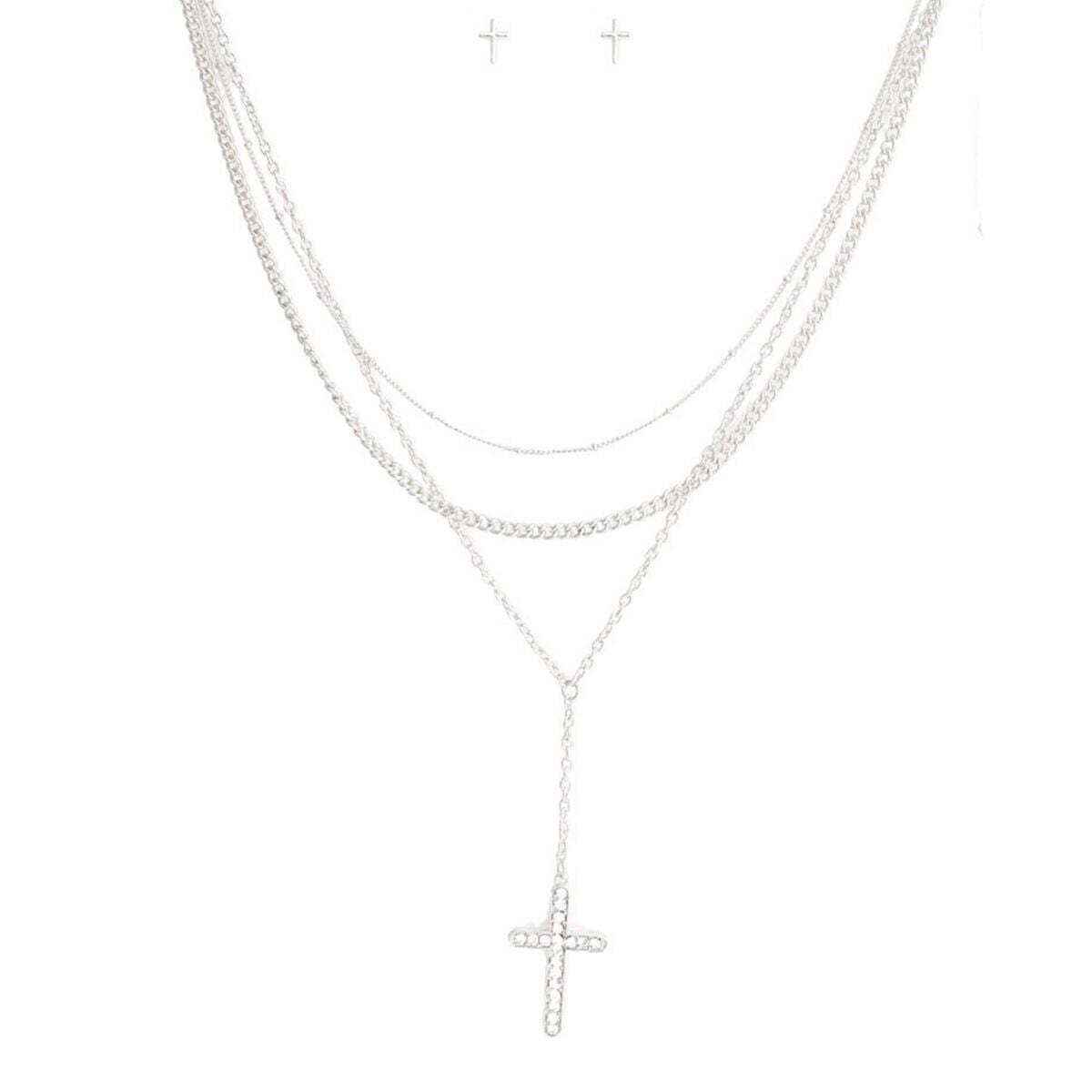 Silver Triple Chain Cross Set - Luminous Bear Shop