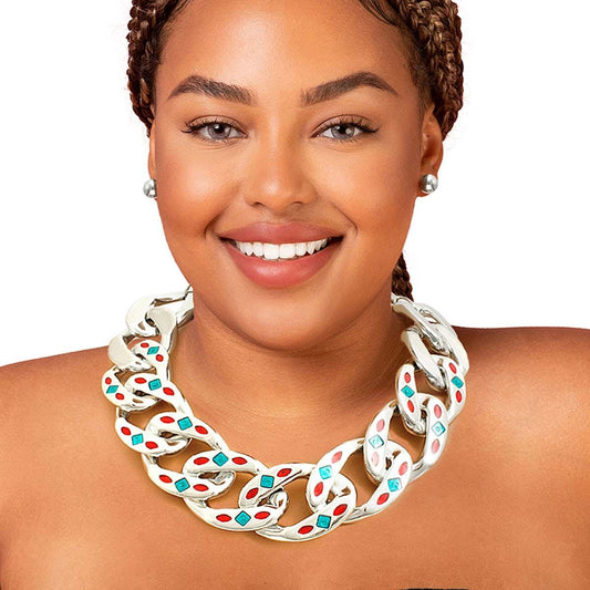 Silver Red Green Detail Chain Set - Luminous Bear Shop