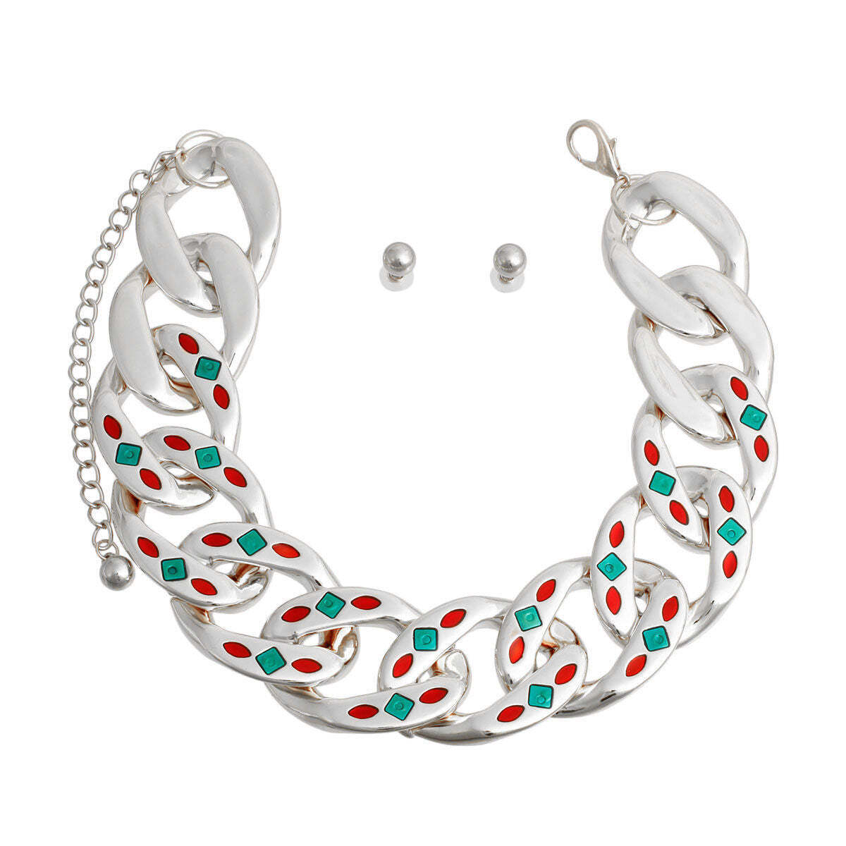 Silver Red Green Detail Chain Set - Luminous Bear Shop