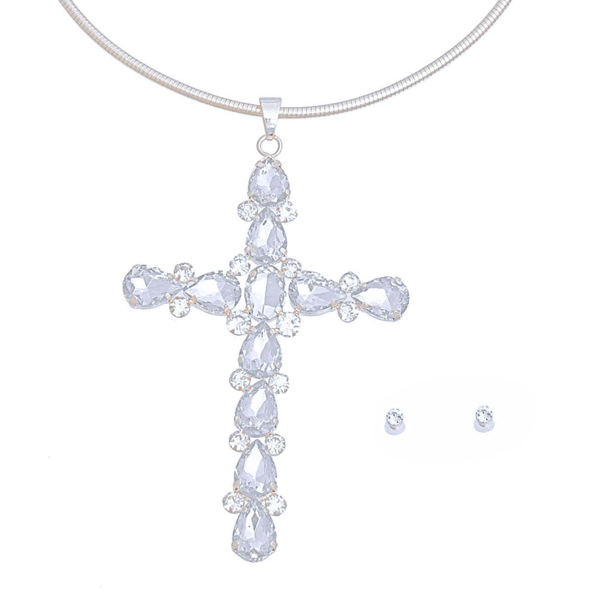 Silver Teardrop Crystal Cross Necklace - Luminous Bear Shop
