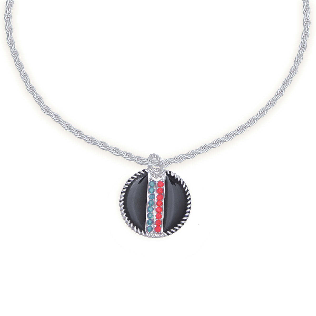 Black Stripe Pendant Silver Twisted Chain - Luminous Bear Shop