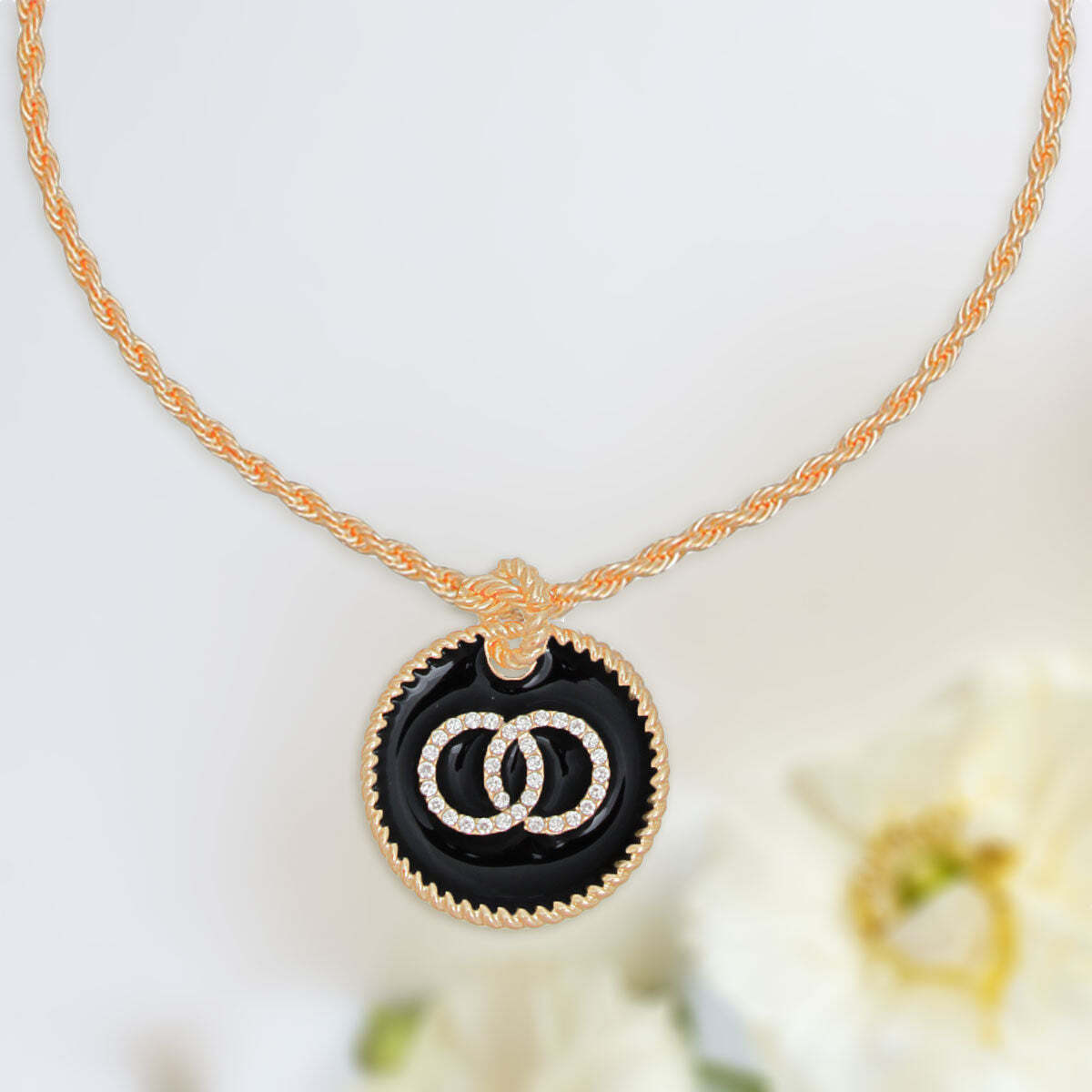 Black Infinity Pendant Gold Twisted Chain - Luminous Bear Shop