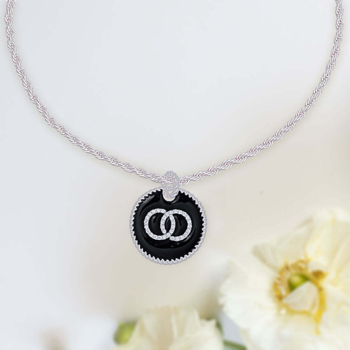 Black Infinity Pendant Silver Twisted Chain - Luminous Bear Shop