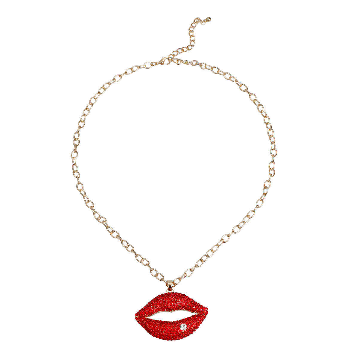 Red Rhinestone Lips Gold Chain - Luminous Bear Shop