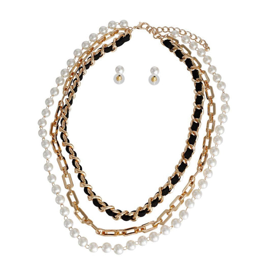 3 Layer Gold Chain and Pearl Necklace - Luminous Bear Shop