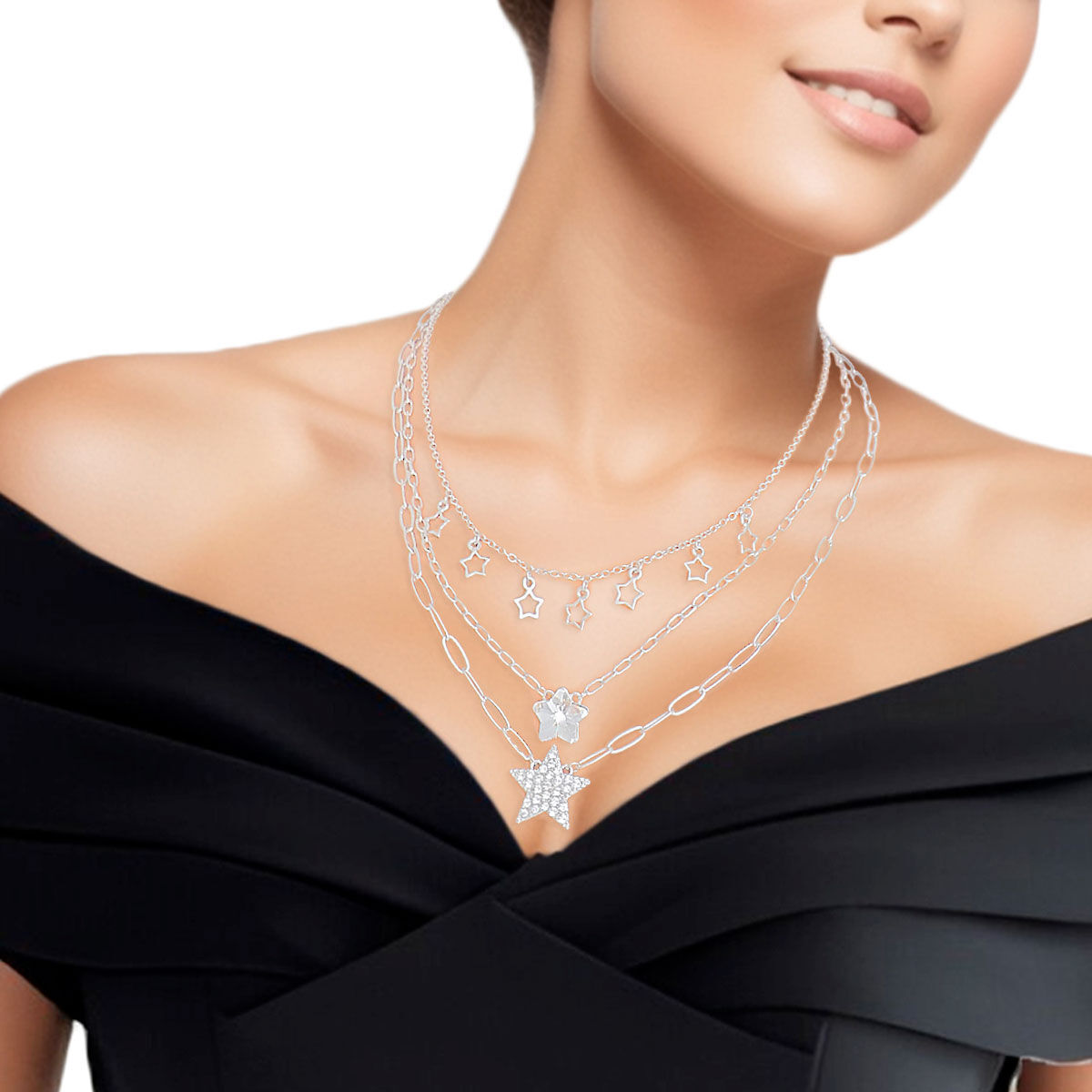 Silver 3 Layer Dainty Chain Star Necklace Set - Luminous Bear Shop