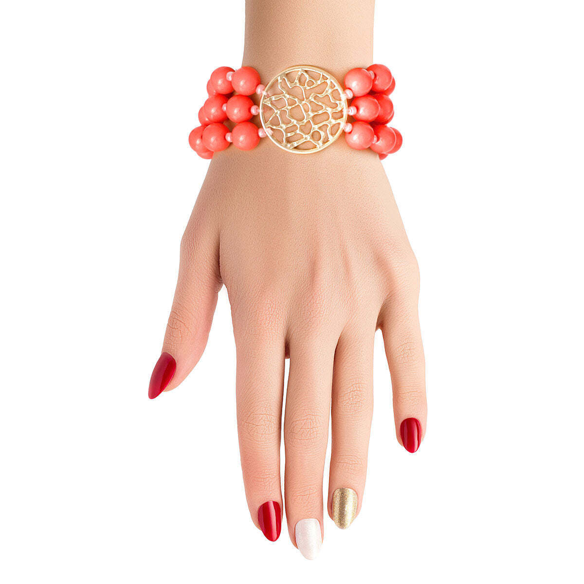 Coral Bead Round Gold Bracelet - Luminous Bear Shop
