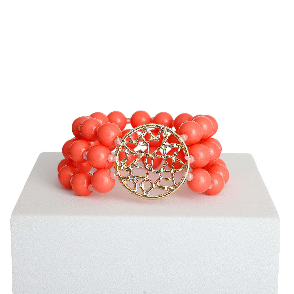 Coral Bead Round Gold Bracelet - Luminous Bear Shop