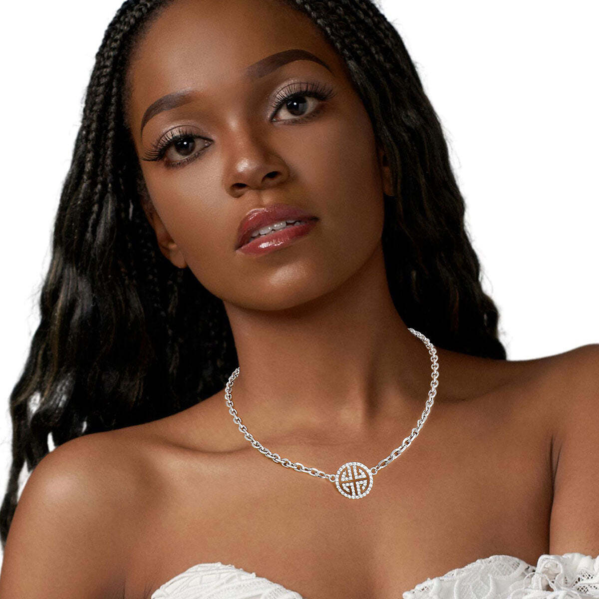 Silver Cable Chain Greek Key Necklace - Luminous Bear Shop