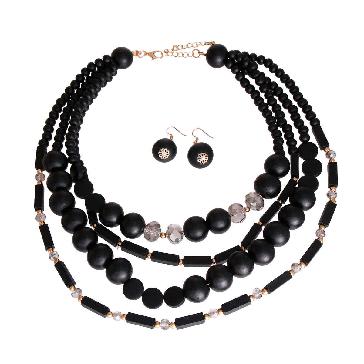 Black Wooden Bead 4 Strand Necklace - Luminous Bear Shop