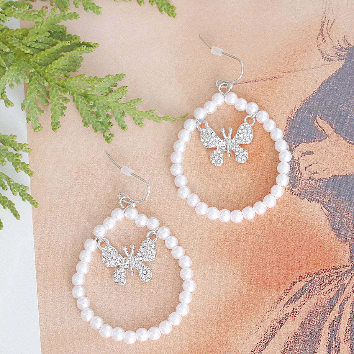 Silver Butterfly in Pearl Drop Hoops - Luminous Bear Shop