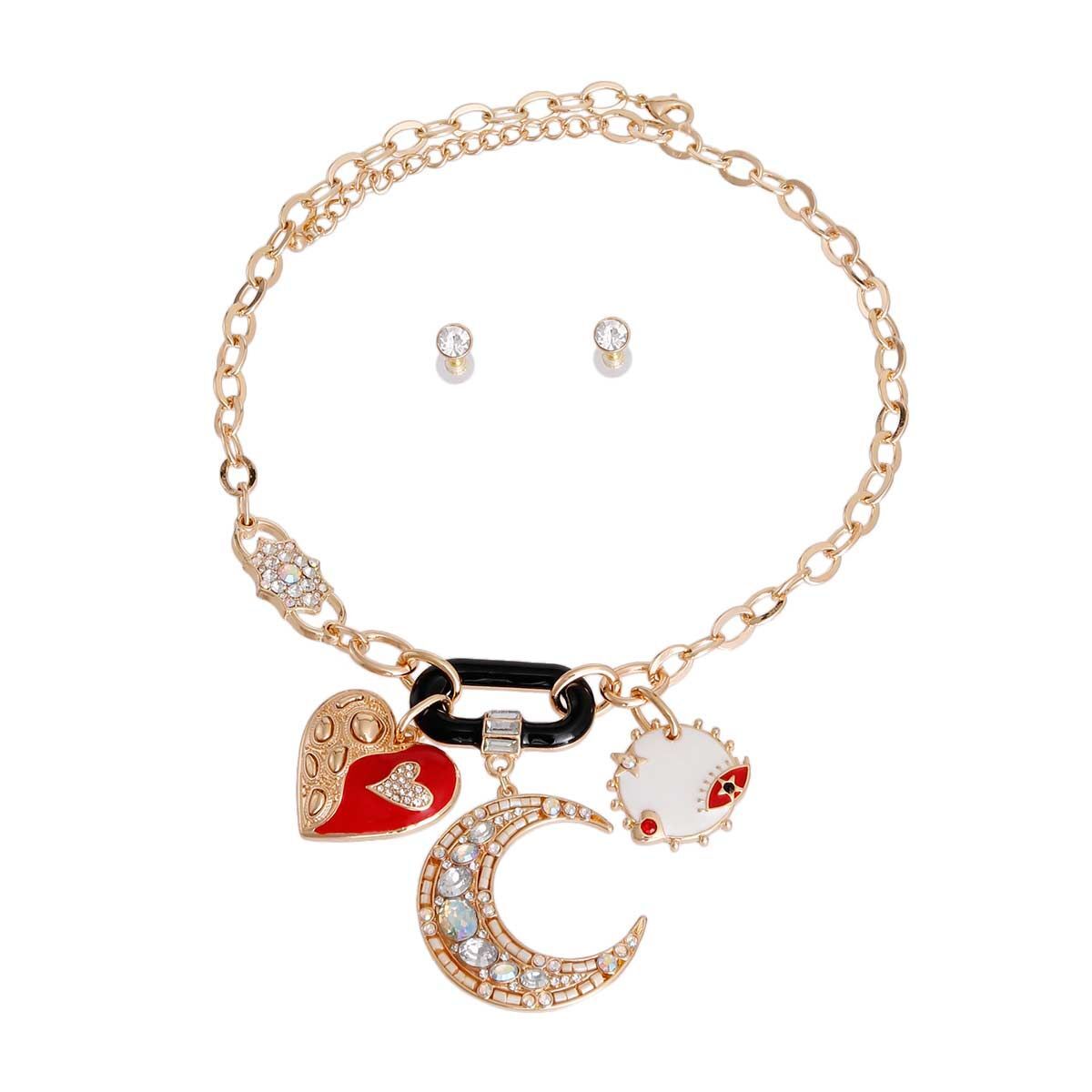 White Moon and Heart Charm Chain - Luminous Bear Shop