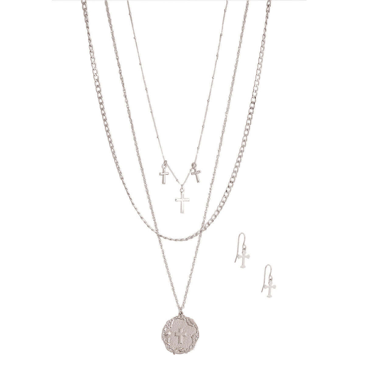 Silver Layered Religious Cross Chain - Luminous Bear Shop