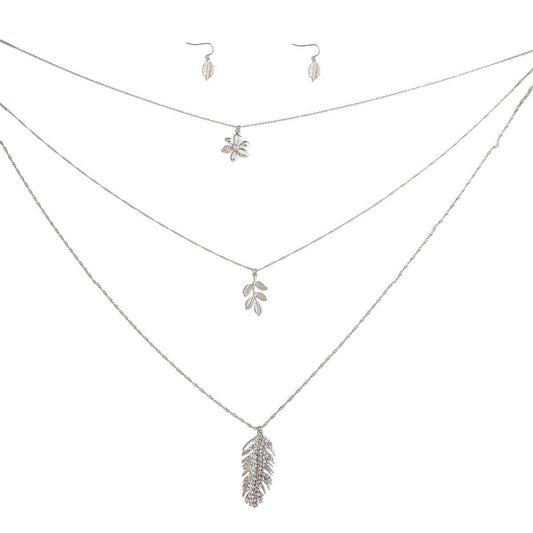 Silver 3 Layer Chain Leaf Necklace - Luminous Bear Shop