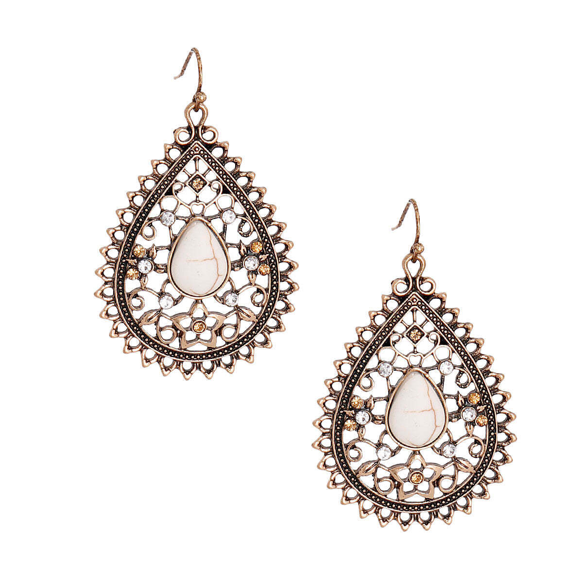 Burnished Filigree Cracked Stone Earrings - Luminous Bear Shop