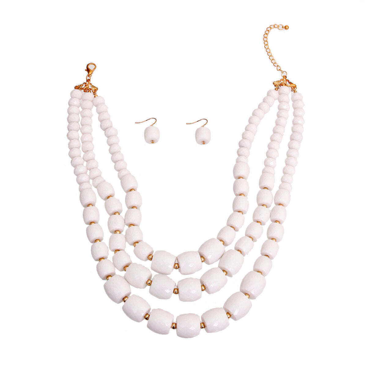 White Cylinder Bead Necklace - Luminous Bear Shop