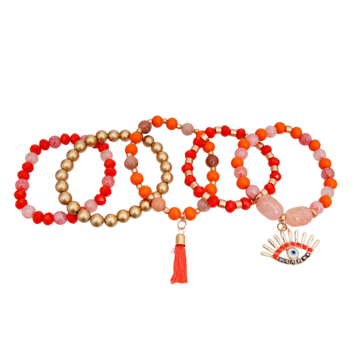 Coral and Matte Gold Evil Eye Bracelets - Luminous Bear Shop