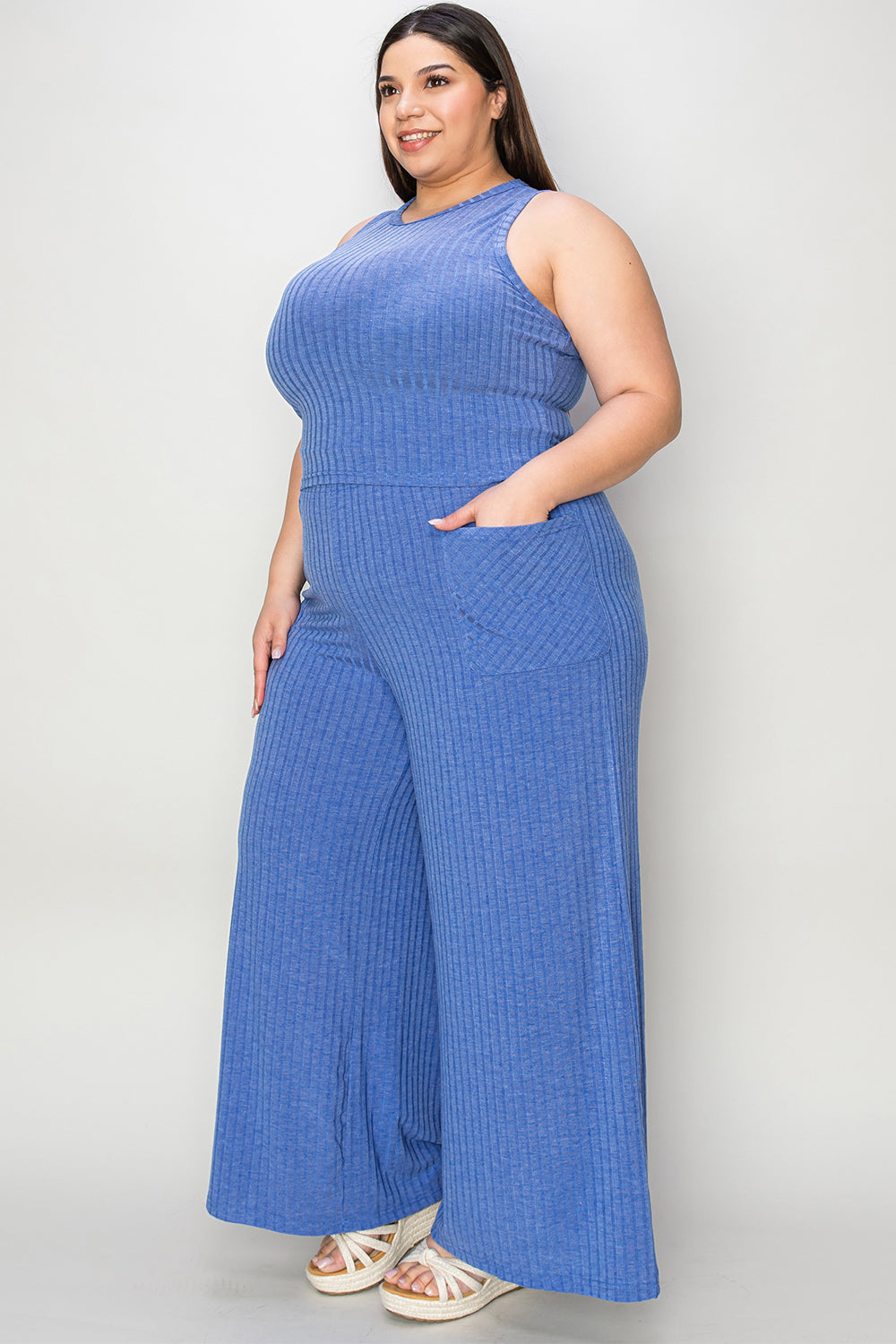 Basic Bae Full Size Ribbed Tank and Wide Leg Pants Set - Luminous Bear Shop