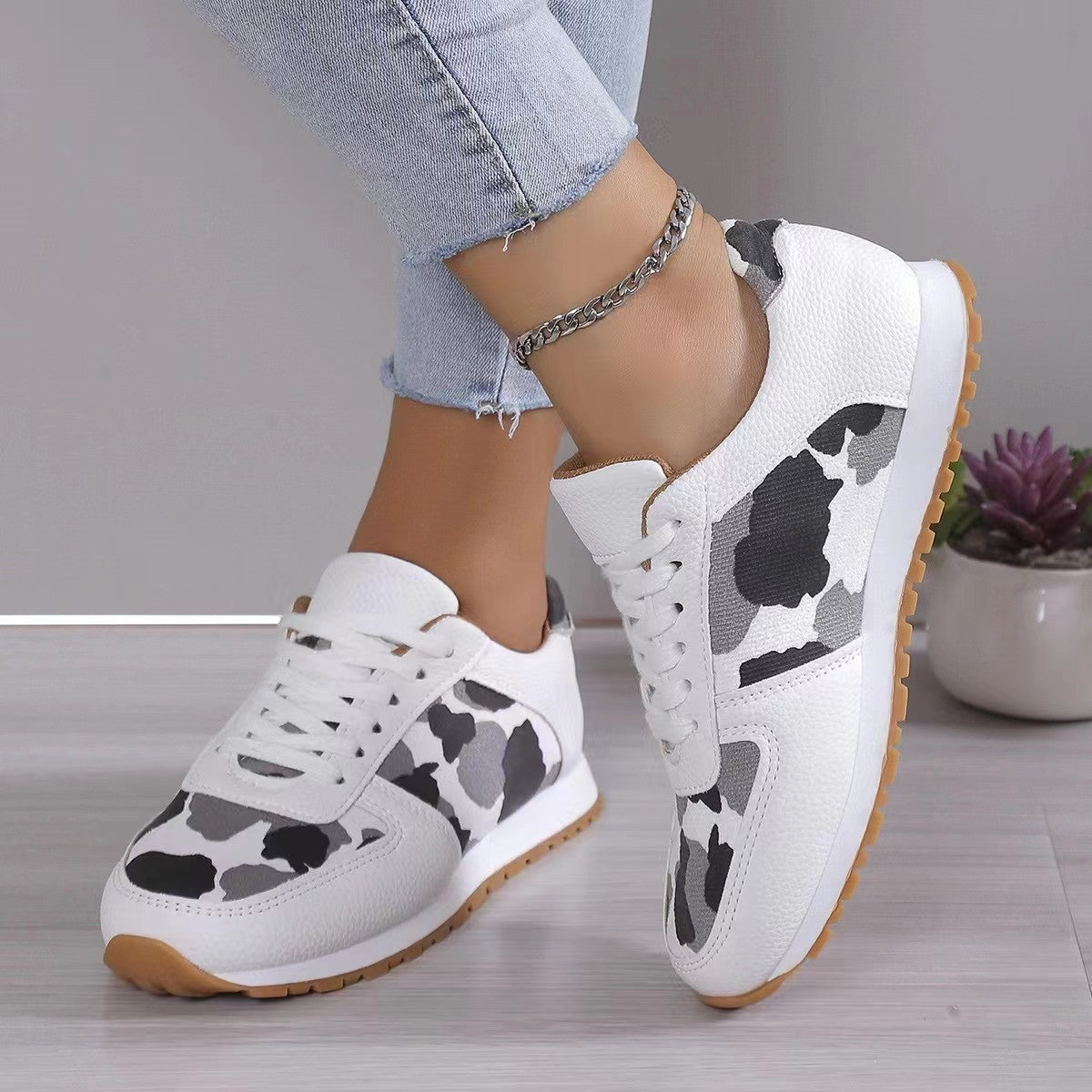 Tied Printed PU Leather Athletic - Luminous Bear Shop