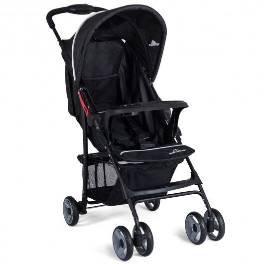 Toddler Travel Stroller for Airplane with Canopy and Adjustable Backrest-Black