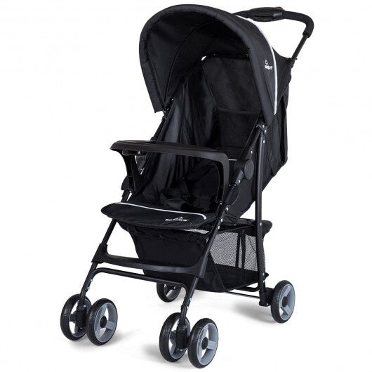 Toddler Travel Stroller for Airplane with Canopy and Adjustable Backrest-Black