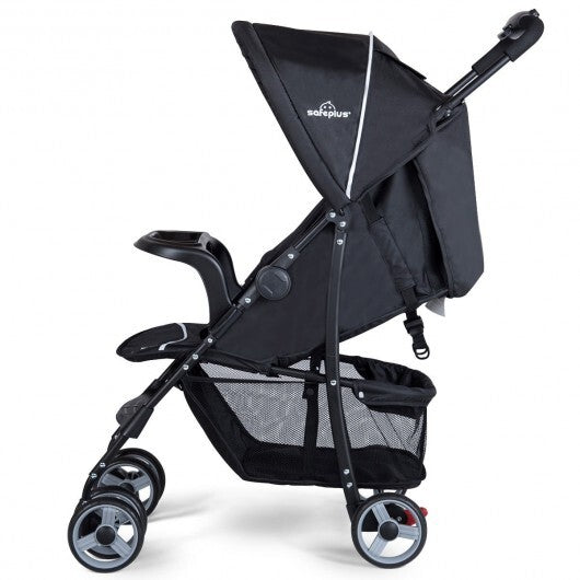 Toddler Travel Stroller for Airplane with Canopy and Adjustable Backrest-Black