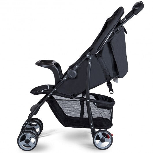 Toddler Travel Stroller for Airplane with Canopy and Adjustable Backrest-Black
