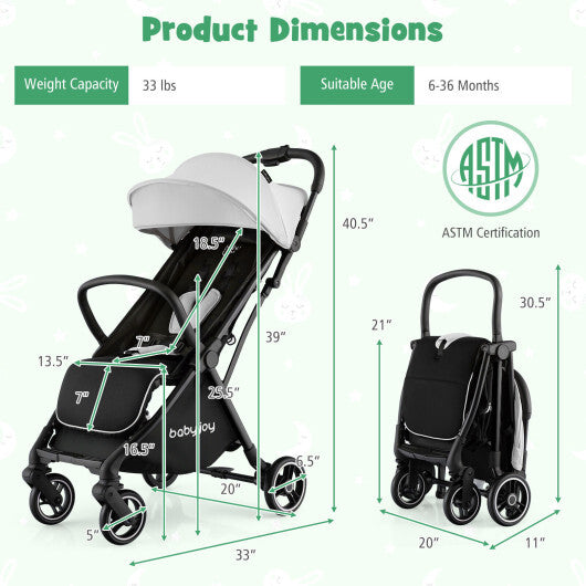 One-Hand Folding Portable Lightweight Baby Stroller with Aluminum Frame-Gray - Color: Gray