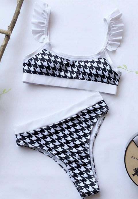 Houndstooth Ruched Two Piece Swimwear