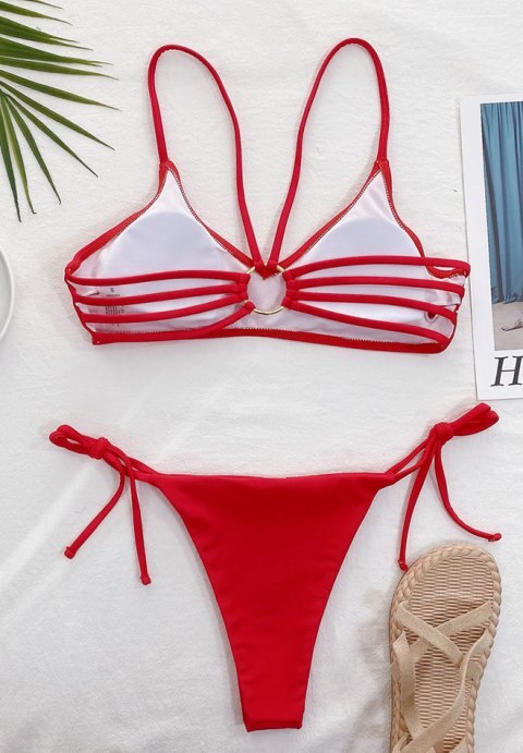 Ring Linked Tie Side Bikini Swimsuit