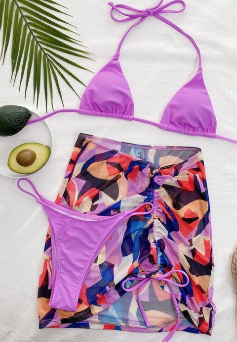 3pack Micro Triangle Bikini Swimsuit & Beach Skirt