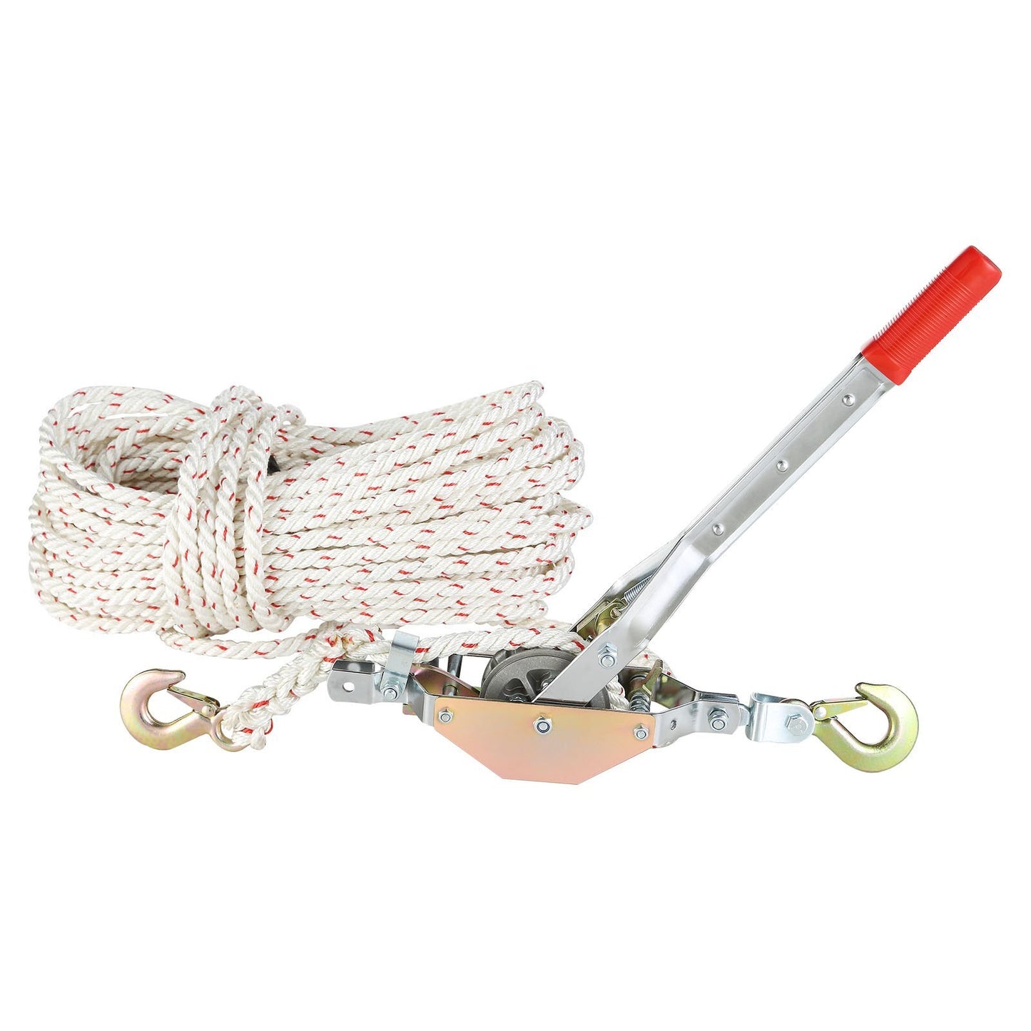 VEVOR Rope Puller, 3/4 Ton (1,653 lbs) Pulling Capacity, with 100' of 0.6" dia. Rope, 2 Hook, Come Along Winch, Heavy Duty Ratchet Power Puller Tool for Moving Boats, Securing Items, Transporting Logs - Luminous Bear Shop