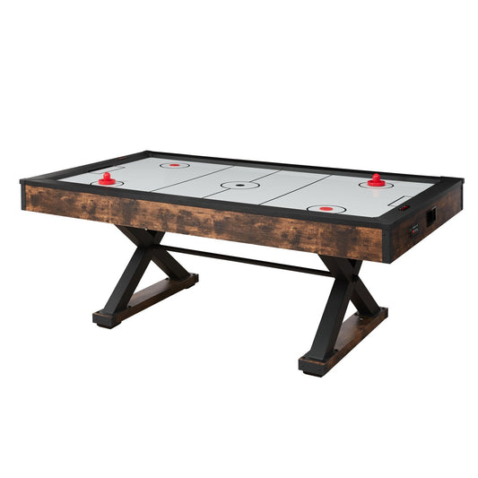 84" Air Hockey Table, Indoor Arcade Table Gaming Set with 2 Pushers, 2 Pucks, Electronic Scorer, X-shaped Legs & High-powered Blower, Air Powered Hockey Game Table for Family Game Room Office