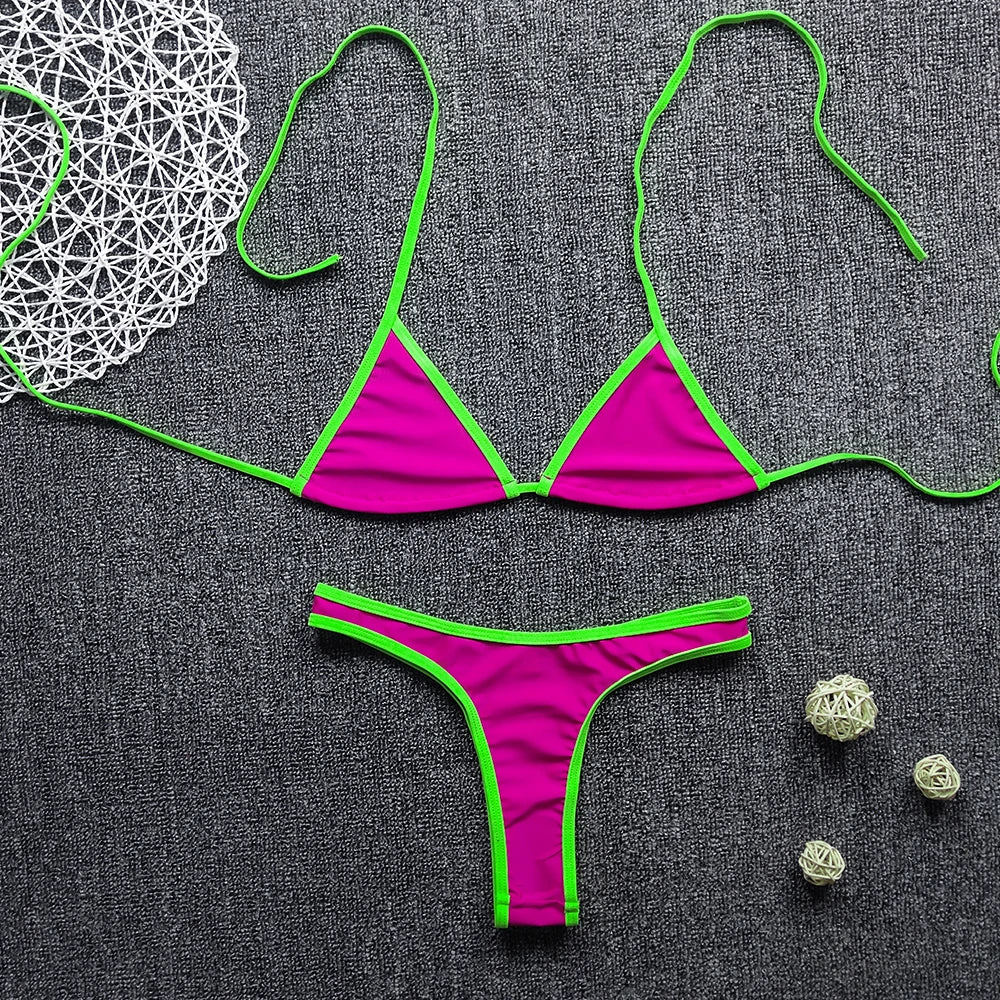π Brazilian-Style Micro Thong Bikini β Sexy Halter Two-Piece Swimsuit for Women | Minimal Coverage Beachwear