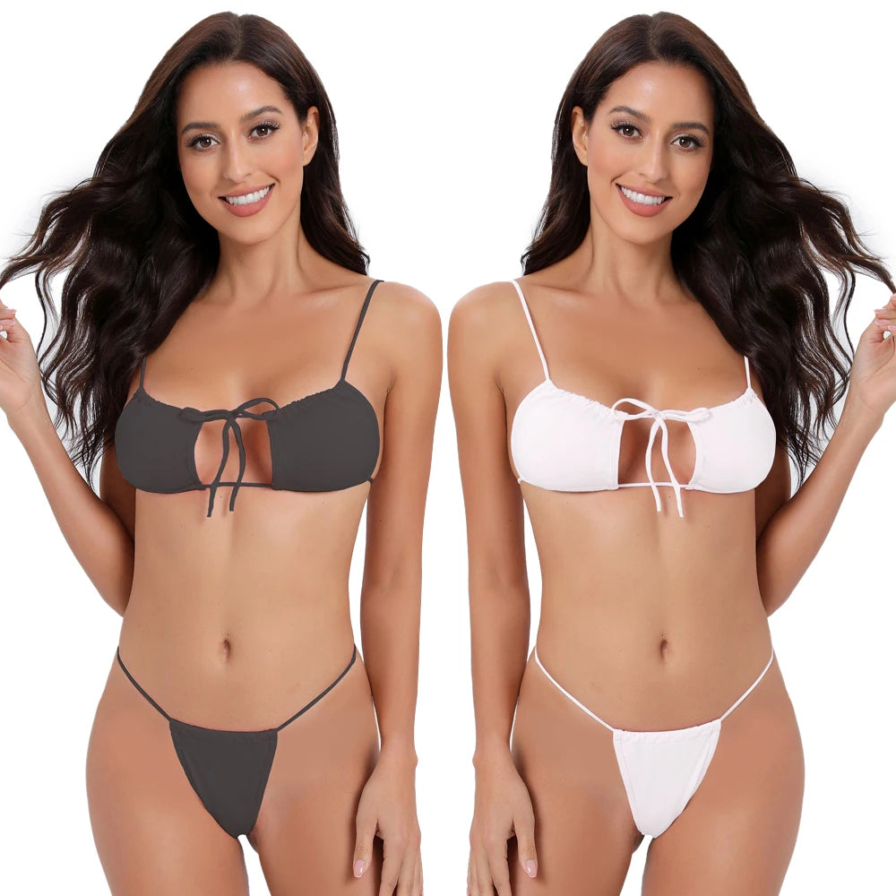 π Micro G-String Bikini β Ultra Sexy 2-Piece Swimwear for Women | Open Cup Halter Top & Minimal Coverage Bottom