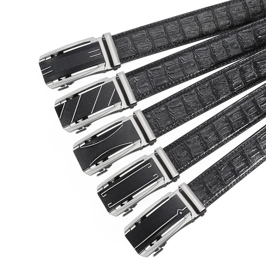 New Leather Durable Men Ratchet Crocodile Belt Automatic Buckle Straps