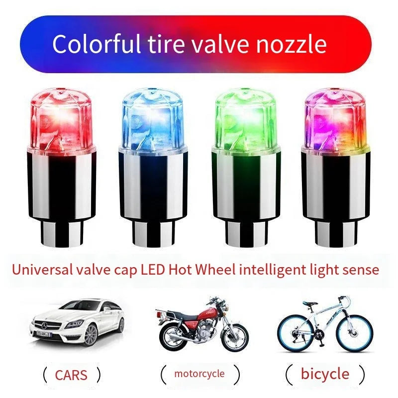 2PCS Car LED Wheel Lights β Tire Valve Cap Lamps for Rims & Hubs, Motion-Activated Decoration