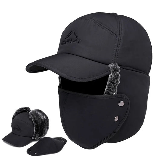 Waterproof Trapper Hat with Detachable Face Mask & Ear Flaps – Full Coverage Winter Hat for Extreme Cold