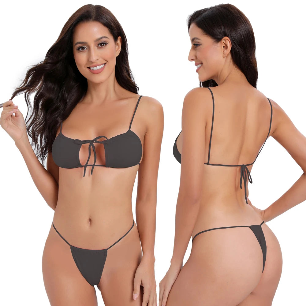 π Micro G-String Bikini β Ultra Sexy 2-Piece Swimwear for Women | Open Cup Halter Top & Minimal Coverage Bottom