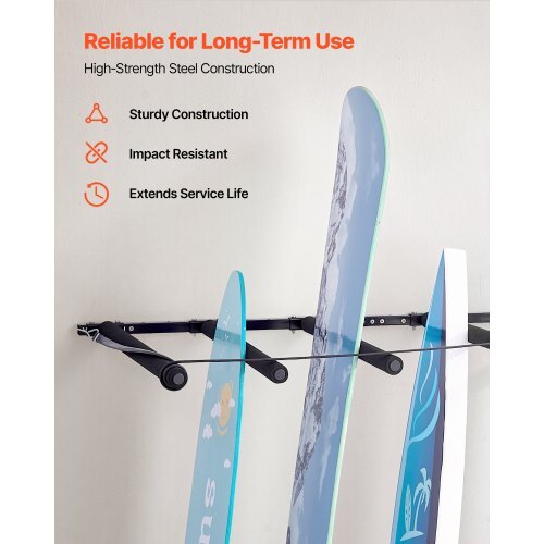 Surfboard Wall Mount, 5 Tiers Vertical Surfboard Rack for Storage and Display, Adjustable Metal Board Stand Organizer with Sponge Pad, Surf Board Holder for Snowboards, Kiteboards, Shortboard
